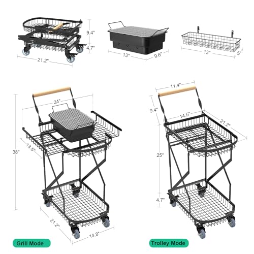 Barbecue portable avec 2 tables d'appoint NADAMOO pliable à charbon