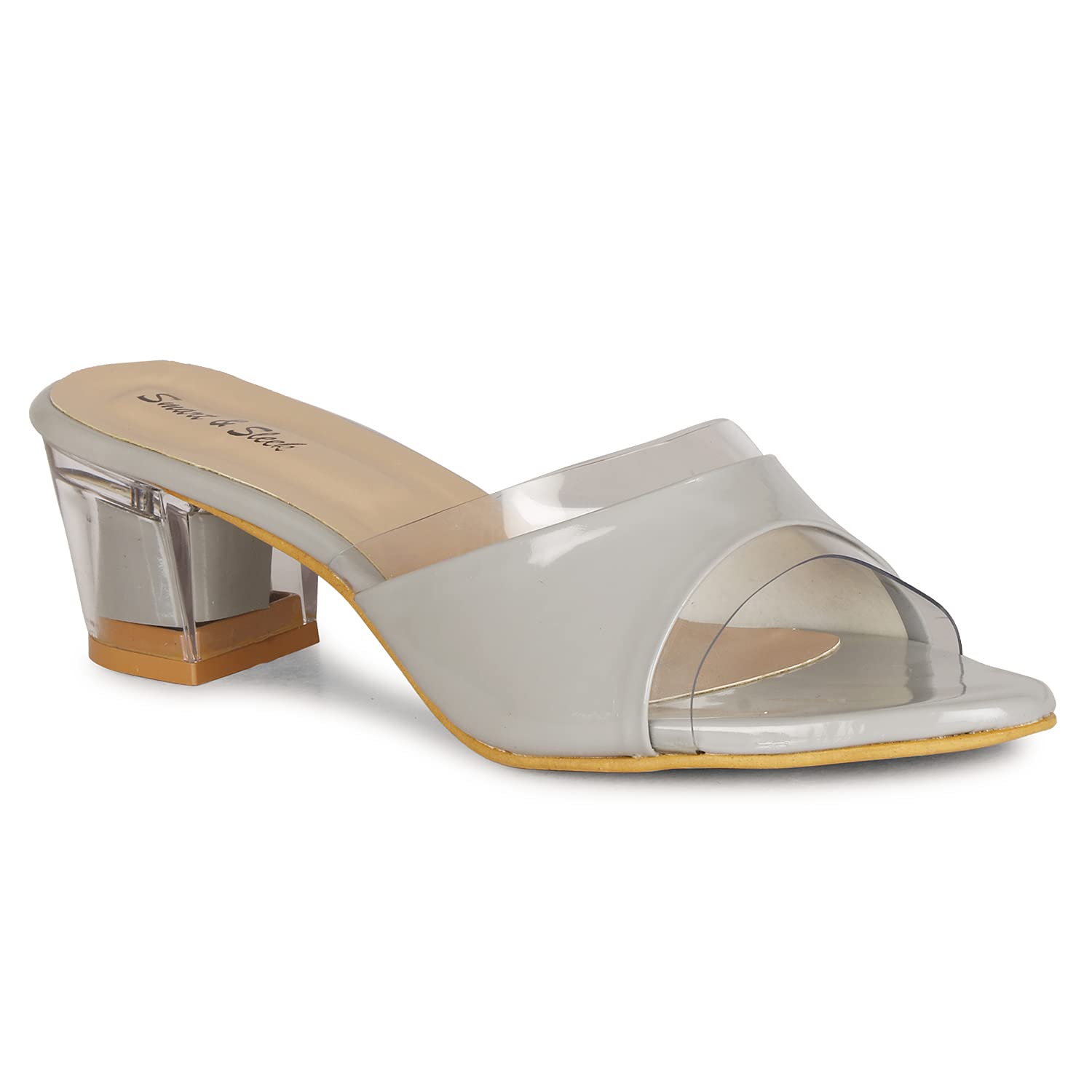 Smart & Sleek Womens Faux Leather Open Toe Block Heels Fashion Sandals for Women & Girls (Color-Grey, Size-4) (B09WKV4FM1) Amazon Price History, Amazon Price Tracker