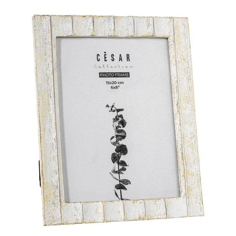 Cadre photo résine blanc et doré 15x20 cm pour décoration de table