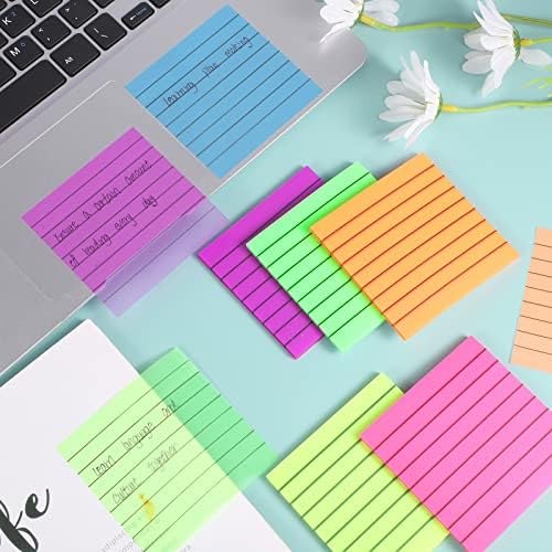 6 Pack Transparent Sticky Notes, Clear Lined Sticky Notes Self-Stick Sticky Notes with Lines Waterproof Translucent Notes Pads for School Office Meeting Home Book Notes (3X3 inch, 300 Sheets)