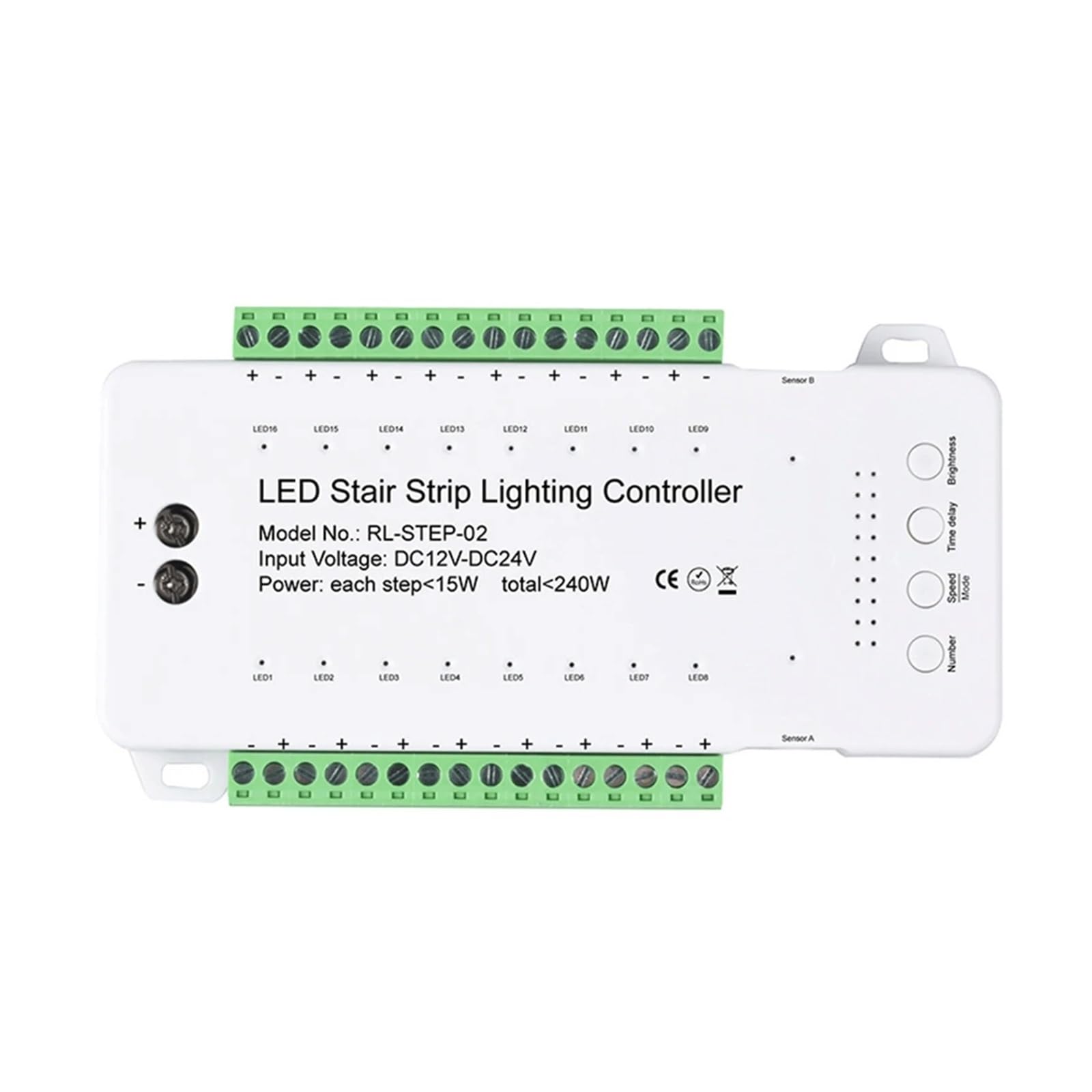 Controlador LED Regulable For Escaleras, 16 Canales, Sensor De Movimiento PIR Dual, Tira De Luz For Escalones, Controlador For Tira De Lámparas.