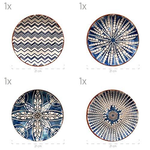 MÄSER 934017 Iberico Blue 12-teiliges Tafelservice für 4 Personen im maurischen Stil, Teller Set mit verschiedenen Vintage Mustern in Weiß und Blau, Steinzeug
