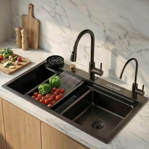 Image of COOTER Premium Kitchen Sink 304 Grade 30 x 18 x 9 waterfall Anti Scratch Design With Integrated Waterfall Pull-down Faucet Set All Accessories All In One Stainless Steel Sinks For Kitchen Nano Coated