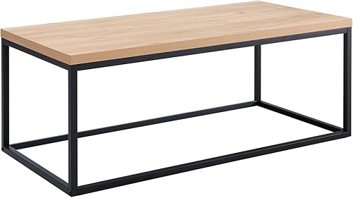 Miniatura 8 de CENSI Mesa auxiliar de roble natural de 40 pulgadas para sala de estar, mesa de cóctel industrial moderna con patas de metal negro, mesa central
