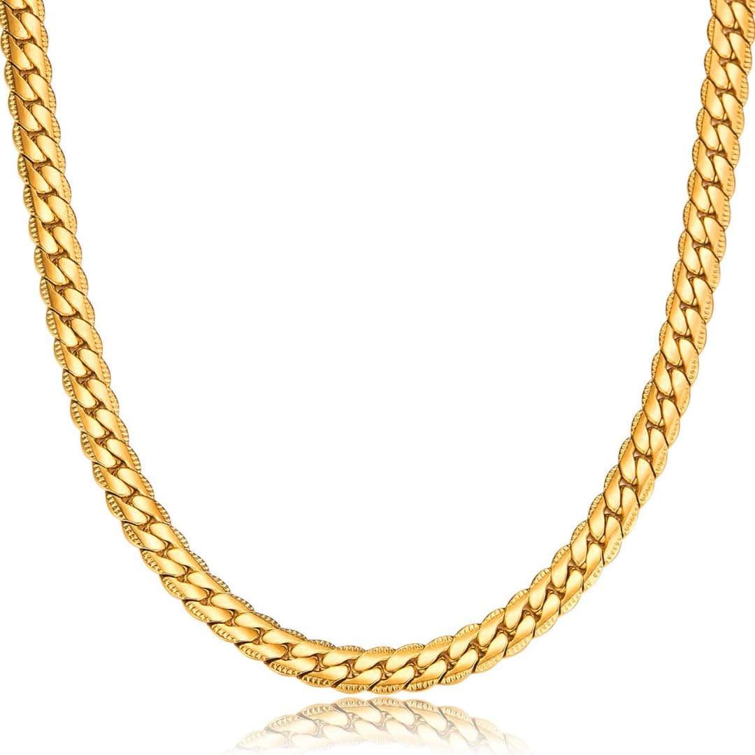5mm Basket Chain Necklace for Men | Stainless Steel Gold-Tone Chain | Omega-Style Weave | Polished Finish | Secure Clasp Fashion Jewellery-image-45