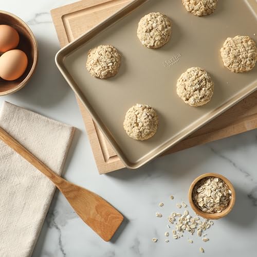 Image of Martha Stewart Gallen 13 x 9 Inch Nonstick Carbon Steel Cookie Sheet - Champagne Durable Baking Pan for Cookies, Brownies & Roasting