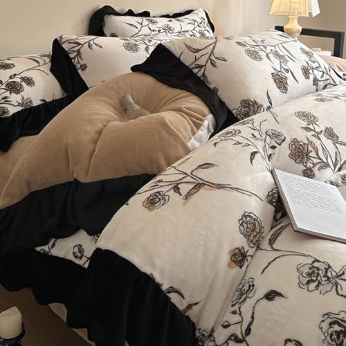 Mesnt Juego de funda de edredón de 4 piezas, juego de ropa de cama doble con patrón de flores con sábana bajera y 2 fundas de almohada, poliéster, gris oscuro, estilo 11, 1,5 m - 200 x 230 cm