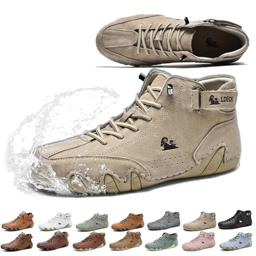Vogldeck - Anthoern Men Waterproof and Breathable Orthopedic Walking Shoes, Fashion Casual Comfortable Non-Slip Handmade Suede High Boots Beck Shoes for Hiking Driving Chukka Boots(Khaki,48 EU)