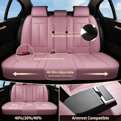 Image of FLORICH Car Seat Cover Full Set, Automotive Vehicle Seat Cushions, Luxury Waterproof Leather Car Seat Protectors, Car Seat Cushions Universal Fit for Most Sedans SUVs Trucks - Pink