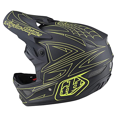 Troy Lee Designs D3 Fiberlite Full Face Adult Mountain Bike Helmet. Lightweight Fiberglass. Downhill, Bmx Gravel Mtb Bicycle Cycling - Men Women Girls Boys - Spiderstripe Gray/Yellow, Medium #TOP1