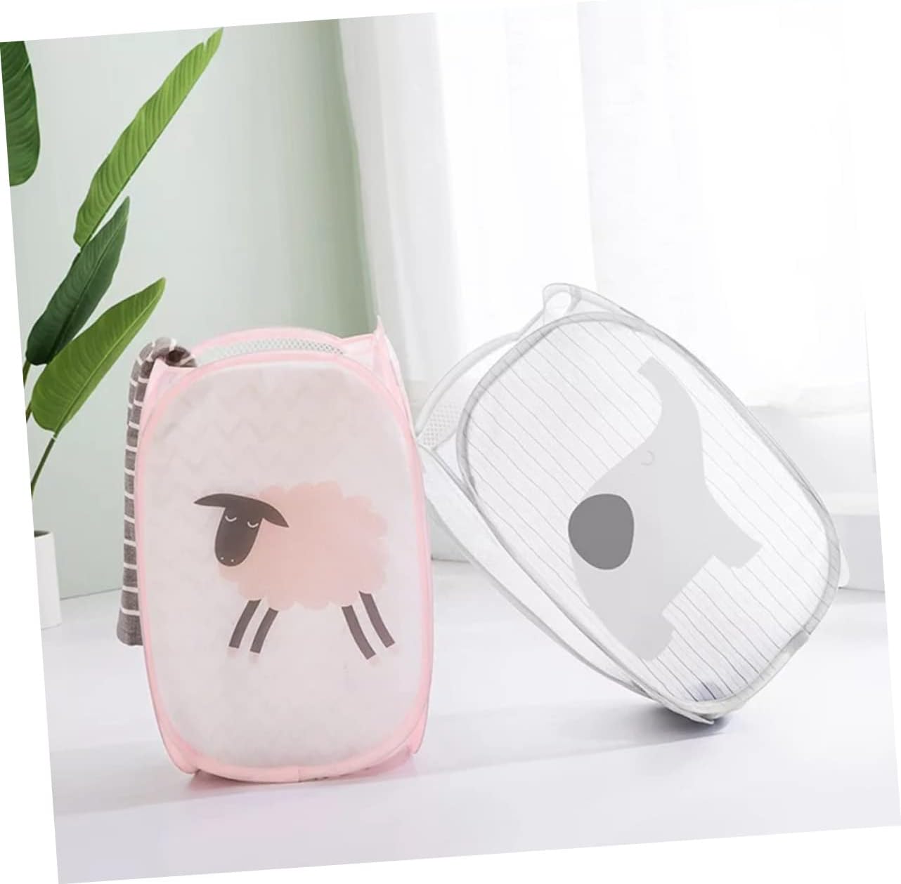 Ciieeo Foldable Mesh Laundry Hamper Lid Collapsible Laundry Basket for College Dorm Camping Grey