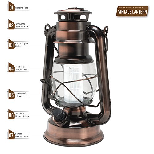 NorthPoint 190462 12 LED Vintage Style Outdoor Lighting Lantern for Multi Purpose Use, Copper