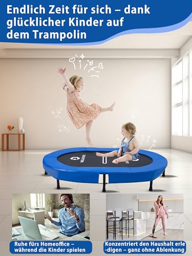 Welmotive Ovales Indoor Trampolin für 2 Personen geräuscharm belastbar bis 150kg Ideal für Kinder & Erwachsene Fitness Muskelaufbau Gewichtskontrolle Sicher mit 40 Federn Geschenkidee Dunkelblau