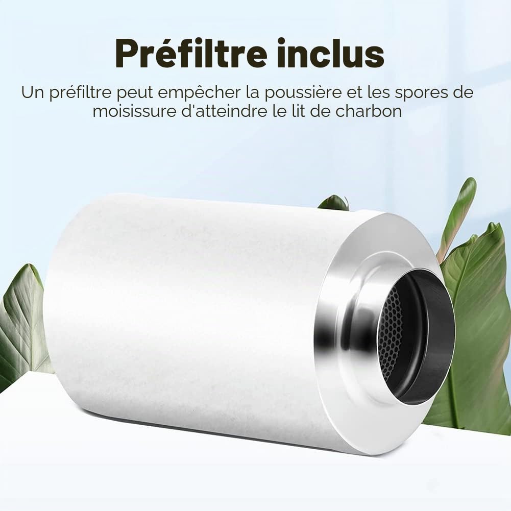 Filtre à charbon à air de 100 mm, filtre à carbone pour contrôle des odeurs, bride réversible, préfiltre inclus, kit d'accessoires pour laveur d'odeurs pour ventilateur tubulaire, tentes de