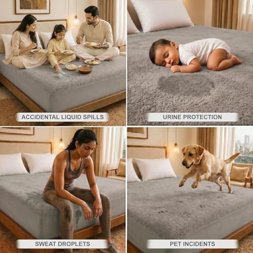 Image of Cotton Feel Terry 78x60 inch Ultra Soft Waterproof Mattress Protector Queen Size | Breathable Hypoallergenic Mattresses Cover for Queen Size Bed (Grey)