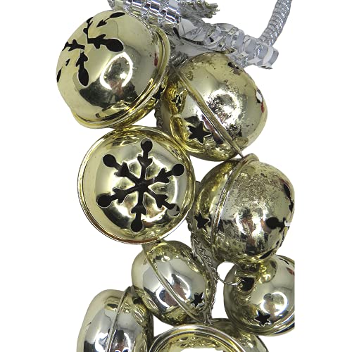 Needzo Gold Tone Jingle Bell Cluster For Door Knob Hanging Decoration, Large Sleigh Bells Decor Ring In The Holiday Winter Season, Snowflakes And Star Cutout Merry Christmas 2022 Features, 12 Inches #TOP4