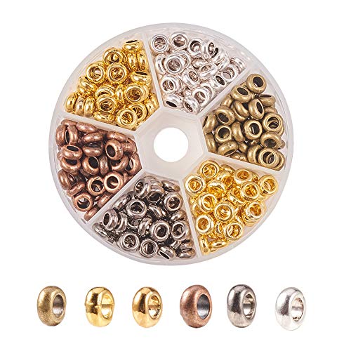 PH PandaHall 300pcs 6 Colors Large Hole Spacer Beads 7mm Tibetan European Spacers Rondelle Loose Metal Beads for Necklace Bracelet Jewelry Making Hole: 4mm