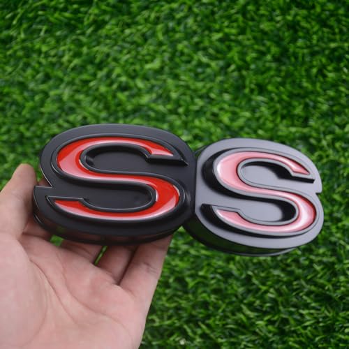 Image of 1Pc 1970 Chevy Chevelle El Camino Super Sports SS Front Grille Emblem with Retainers Replacement for SS (Black Red)