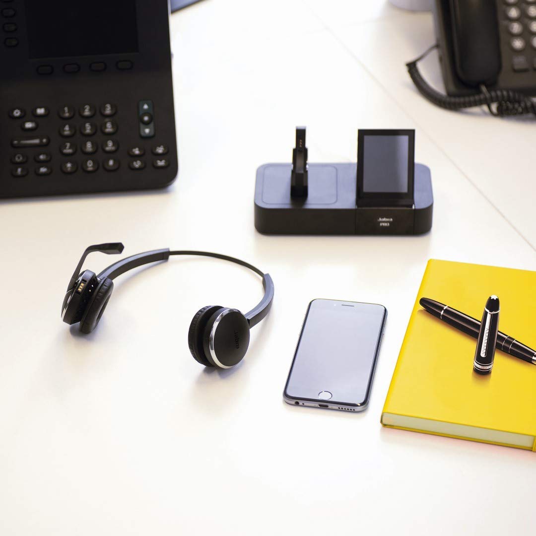 Jabra Pro 920 Duo Casque Stereo DECT Sans Fil - Voix HD, Antibruit et Autonomie d'une Journée - Optimisé pour une Utilisation avec Téléphone Fixe en Europe - Prise UE