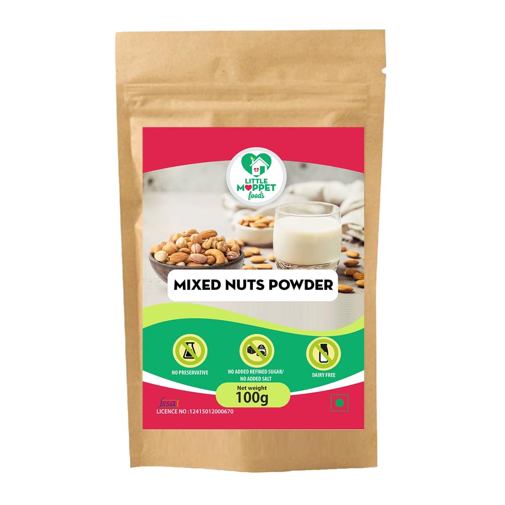 Little Moppet Foods Mixed Nuts Powder-100g|No Additives,Preservatives,Added Salt & Sugar|Made with Almonds,Cashew,Pistachios & Walnut|Hand Roasted in Small Batches|Helps in Healthy Weight Gain