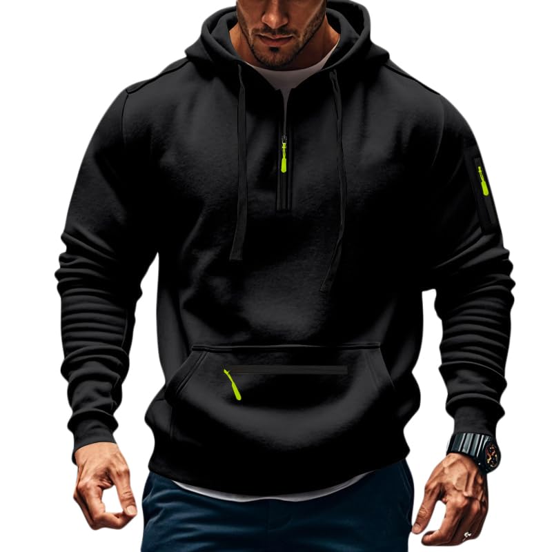 Men's Fleece Hoodie Sweatshirts Workout Athletic Hoodies Long Sleeve Quarter Zip Pullover Sweatshirt with Kanga Pockets