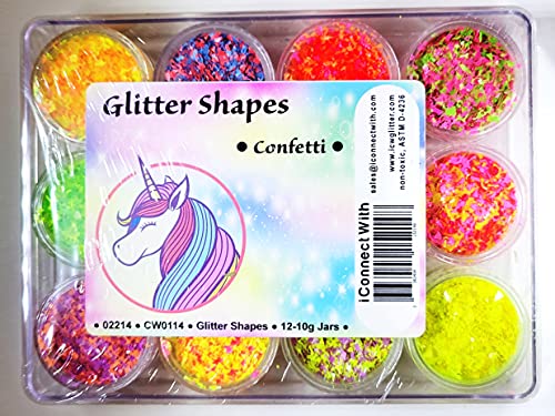 iConnectWith Glitter – Confetti Glitter Shapes Kit; Multi-use for Crafts, Decorations, Nail Art, Makeup, Tumblers, Resin Art, and DIY Projects