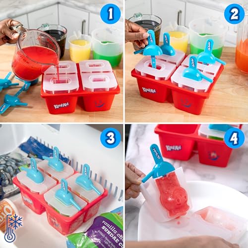 Image of Kool-Aid Sippy Pop with Straw Handle for Sipping - Four Piece Kool Aid Man Shaped Silicone Popsicle Molds - Perferct for Freezer Pops, Cakesicles, & Frozen Desserts