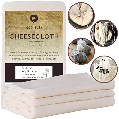 Image of Cheesecloth, Grade 100, 36 Sq Feet, Cheese Cloths for Straining, Cooking, 100% Unbleached Cotton Cheesecloth for Jelly Making, Cheese Making, Washable, Reusable (Grade 100-4Yards)