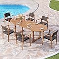 PHI VILLA 7 Pieces Acacia Wood Outdoor Dining Set for 6, Expandable Teak Wooden Table & Chairs, Large Farmhouse Furniture Set for Patio, Deck, Yard, Porch