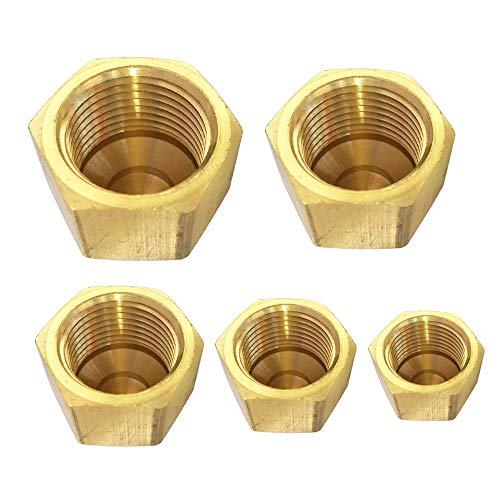 Brass Flare Cap Assortment Kits, SAE 45 Degree Flared Tube Fitting 1 4 5 16 3 8 1 2 5 8 OD(5pcs)