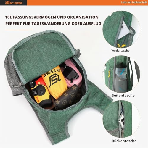 SKYSPER 10L Faltbarer Rucksack Wanderrucksack Klein Tagesrucksack – Ansicht 3