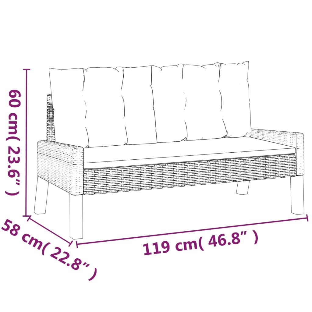 Juego de 4 sillas de jardín de ratán sintético y madera de acacia maciza, con mesa, 2 sillones y banco para terraza y balcón, incluye cojines