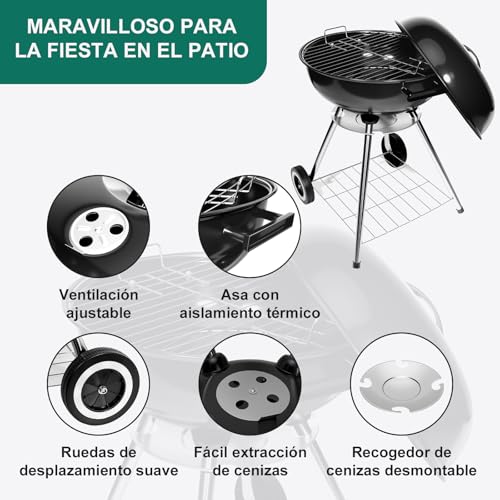 Barbacoa con tapa para control térmico y asado uniforme de carbón 4