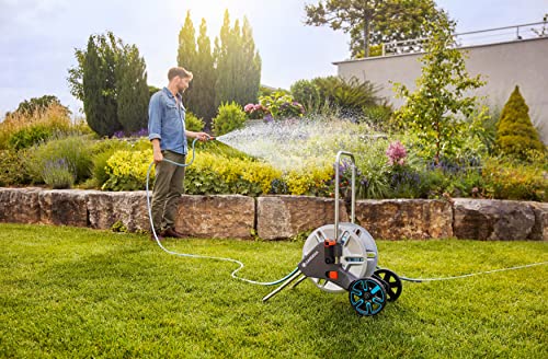 Gardena Compact Metal Hose Reel Cart/Trolley With 82 Ft (25M) Connection Hose, Foldable Hand Crank, Kick Stand, Water Stop, Frost Protection, German Innovation, Made In Germany #TOP2