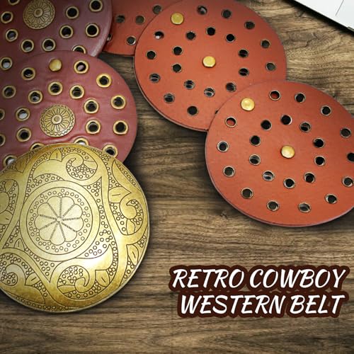 Western Wide Disc Belt for Women: Brown Leather Hollow Out Round Chunky Concho, Boho Waist Belt for Dresses & Cowgirl4