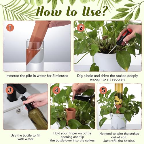 Teenyyou 12 Pcs Watering Spikes for Indoor Plants Include Terracotta Self Watering Spikes Devices and 26 oz Plastic Bottles Slow Release Vacation Insert Automatic(Green) by Teenyyou - Image 4