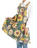 APRONNER Cozy Adjustable Cross Back Aprons for Women with Pockets Cotton Linen Cooking Kitchen Baking Sun Flowers