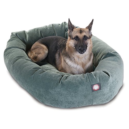 Image of Majestic Pet 32 Inch Micro Velvet Calming Dog Bed Washable - Cozy Soft Round Dog Bed with Spine for Head Support - Fluffy Donut Dog Bed 32x23x7 (inch) - Round Pet Bed Medium - Azure