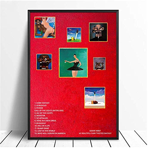 Kanye West - My Beautiful Dark Twisted Fantasy Album Pop Music cover Music Star Poster Canvas Prints Wall Art Home Decor -50x70cmx1pcs -Sin marco