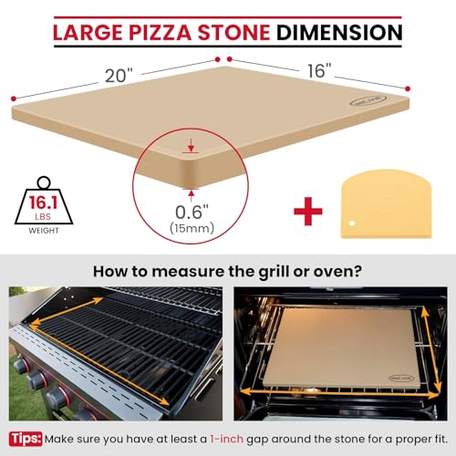 Image of Unicook Large Rectangular Pizza Stone for Oven and Grill 20 inch x 16 inch x 0.6 inch, Thermal Shock Resistant Cordierite Baking Stone, Ideal for Baking Crispy Pizzas, Bread and Cookies, Dough Cutter Included