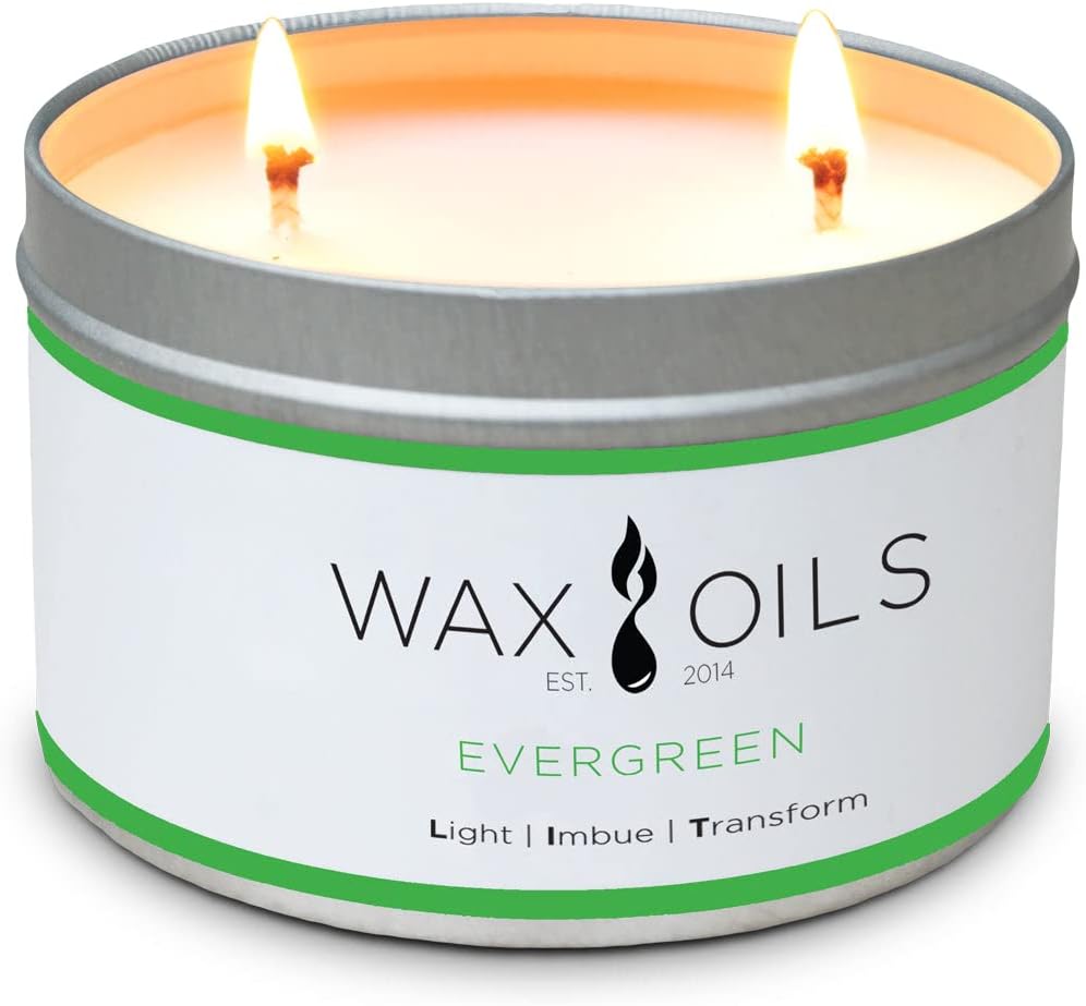 Wax and Oils Soy Wax Aromatherapy Scented Candles (Evergreen) 16 Oz.