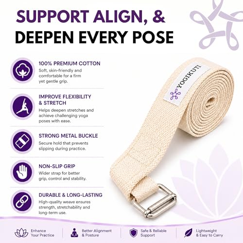 Yogikuti Premium Cotton Yoga Strap | Adjustable Yoga Belt for Stretching, Flexibility, Balance & Alignment | Yoga Accessories for Beginners, Pilates, Meditation, Exercise, Fitness & Physical Therapy - Image 3