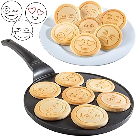 Good Cooking Emoji Smiley Face Pancake Pan - Non-stick Pan Cake Griddle with 7 Unique Flapjack Faces Cover