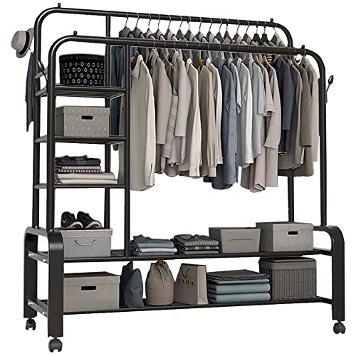 Portant à vêtements robuste pour couloir et salon penderie mobile 3 en 1