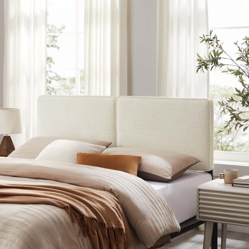 Modway Lindee King Size Upholstered Headboard with Cream Boucle Fabric - Modern Fabric King Headboard with Height-Adjustable Mounting Positions - Padded Pillow Style