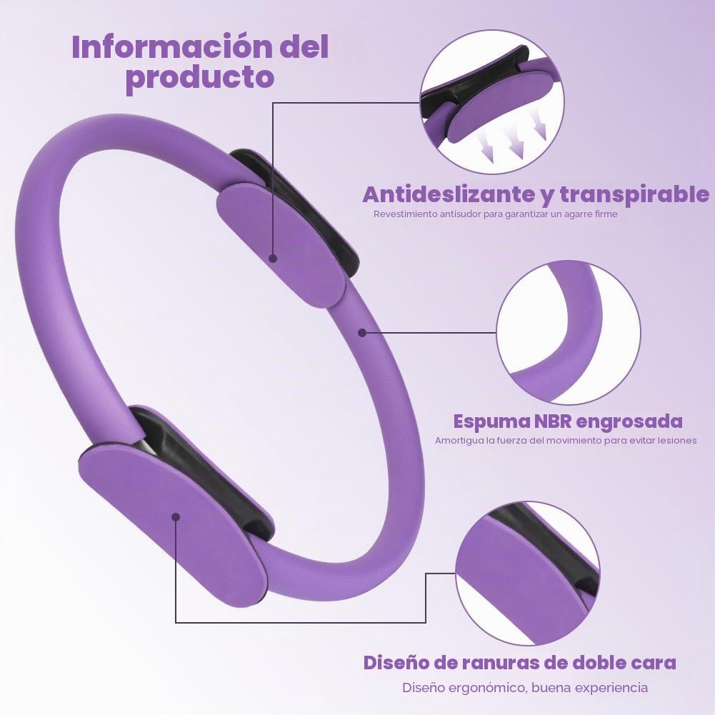 6 Kit Pilates en Casa, Aro Pilates con Asas Acolchadas Dobles, Mini Bola, Bandas de Resistencia, CíRculo de Resistencia, Extractor de Pedales y Extractor Figura 8, Accesorios Pilat para Casa