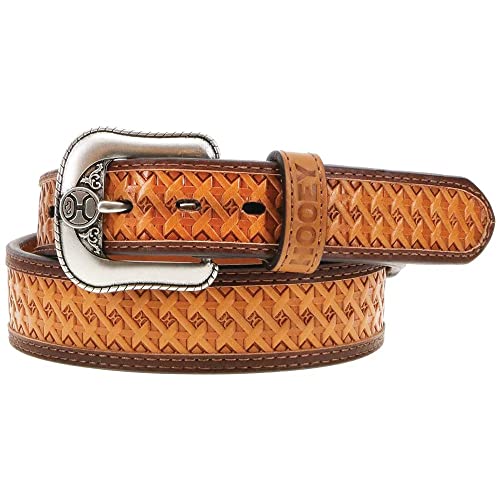 HOOEY Men's Basketweave Embossed Leather Belt Tan 42