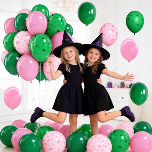 Image of Jobkoo Pink and Green Balloons 12 Inch Dark Green Light Pale Pink Printed Birthday Latex Balloons for Girls Wizard Decor Baby Shower Bachelorette Party Decorations Supplies