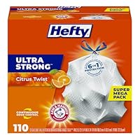 Hefty Ultra Strong Tall Kitchen Trash Bags, Citrus Twist Scent, 13 Gallon, 110 Count