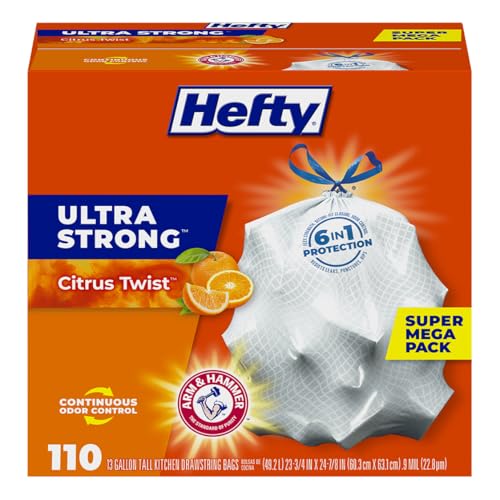 Hefty Ultra Strong Tall Kitchen Trash Bags, Citrus Twist Scent, 13 Gallon, 110 Count